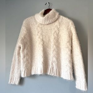Jack by BB Dakota White Fuzzy Turtleneck Sweater